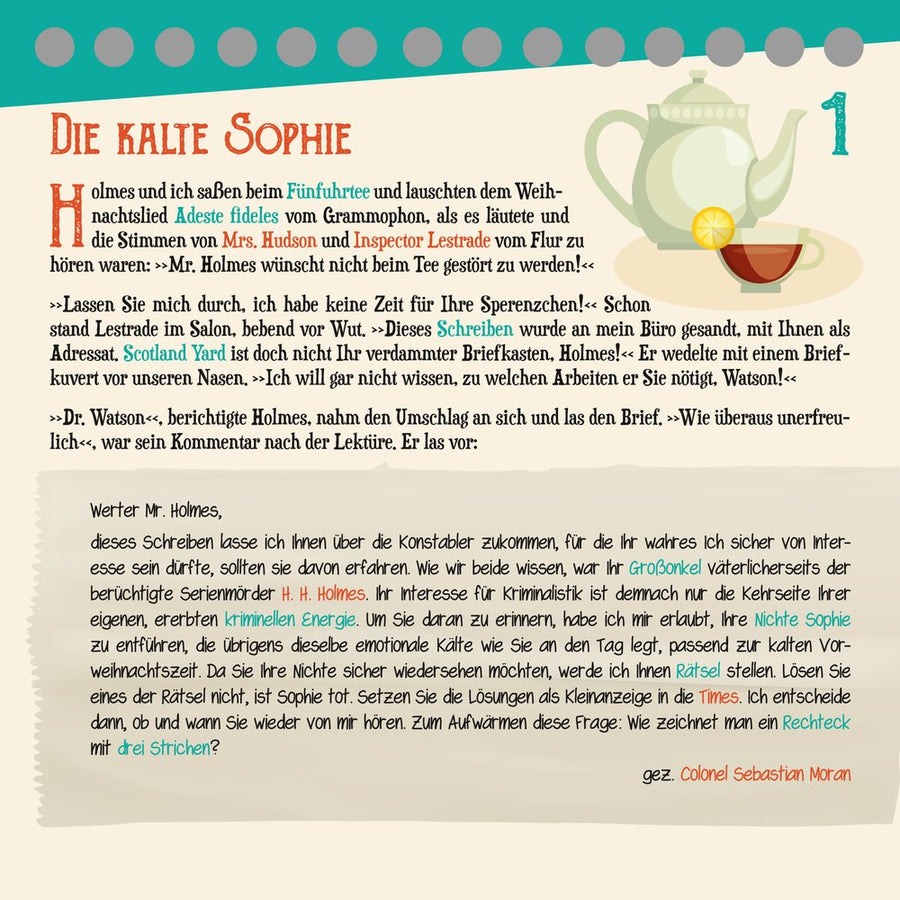 Beispiel-Kalenderblatt ›Die kalte Sophie‹ aus dem Krimi-Adventskalender ›Der Weihnachtsdieb‹