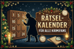 Silhouette von Sherlock Holmes mit Pfeife und Lupe und weiteren klassischen Detektivmaterialien